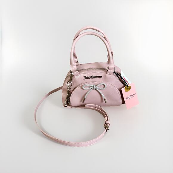 JUICY COUTURE PINK Convertible SATCHEL BOWLER XBODY Rhinestone Silver BOWS Y2K - Picture 8 of 16